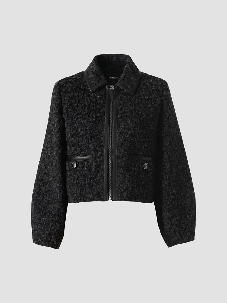 Lorah Leopard-Print Jacquard Wool-Blend Crop Jacket