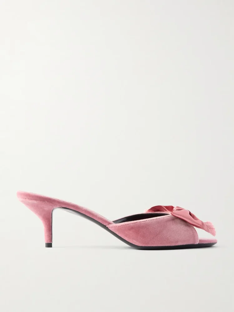 Marie A 55 bow-detailed satin-trimmed velvet mules