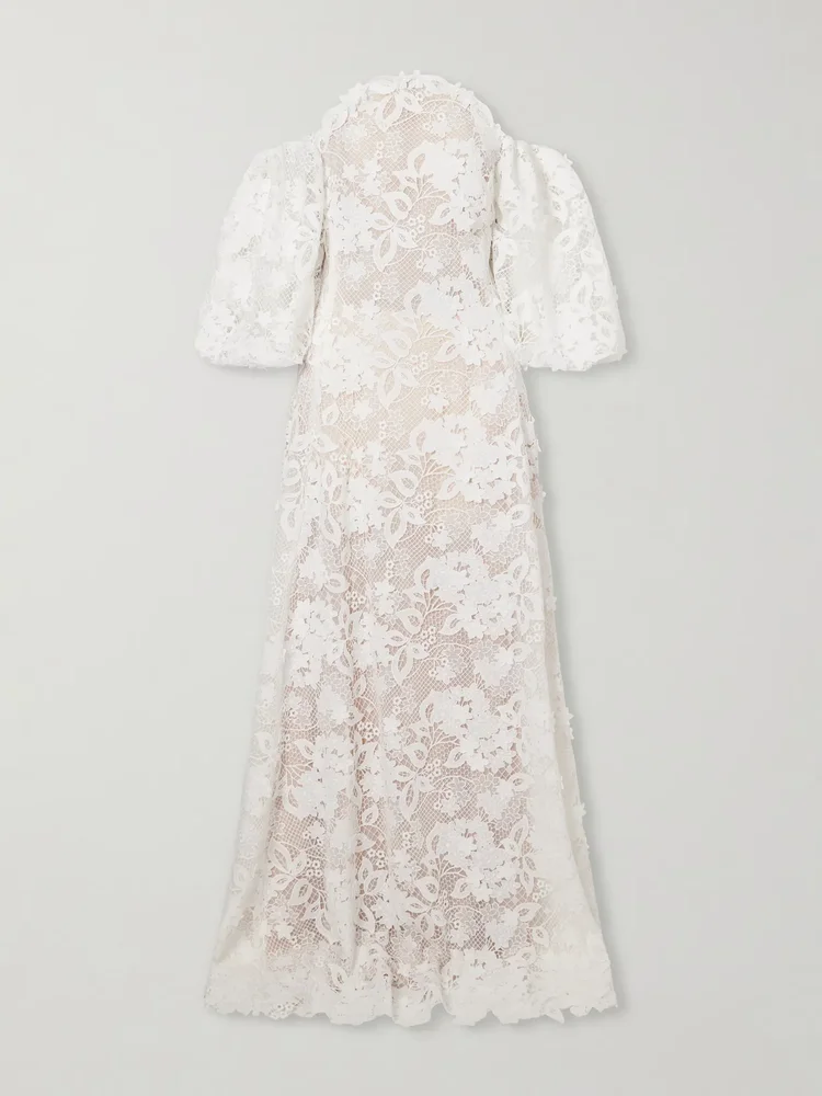 off the shoulder embroidered lace gown