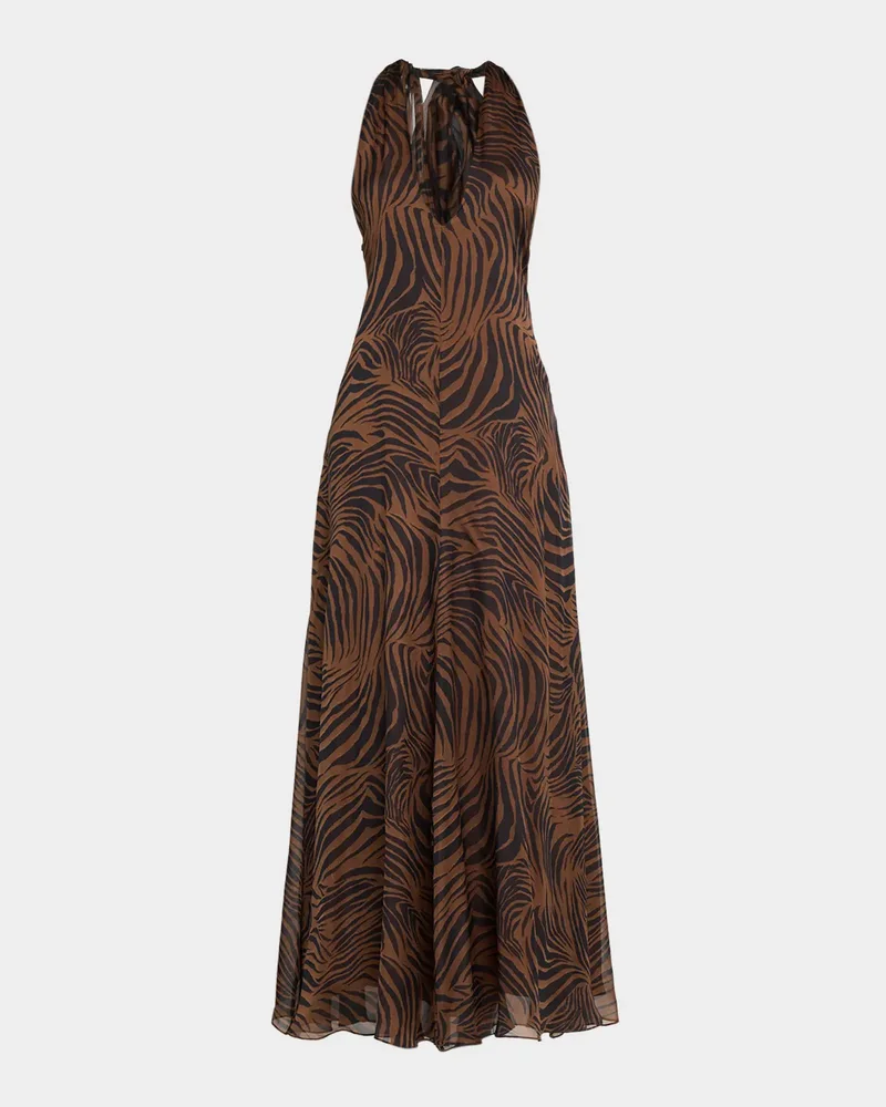 Alice Zebra-Print Silk Halter Maxi Dress