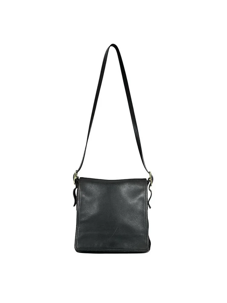 Pre-Owned Vintage Calf Leather Shoulder Bag, Black