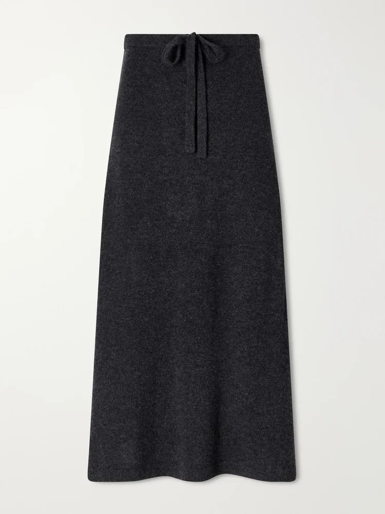 Drawstring wool and cashmere-blend knitted midi skirt