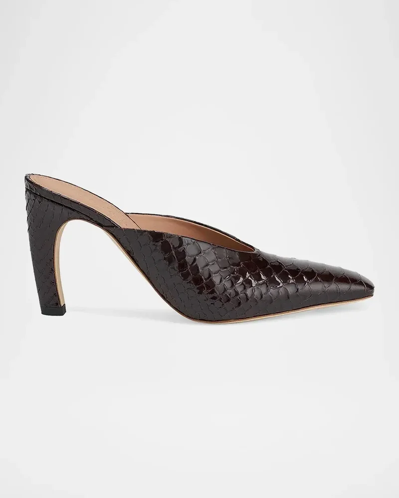 Rowe 90MM Croc-Embossed Leather Mules