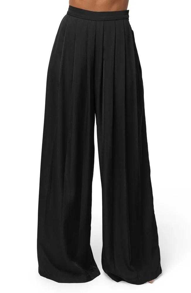 Clara Pleated Wide Leg Trousers, Black