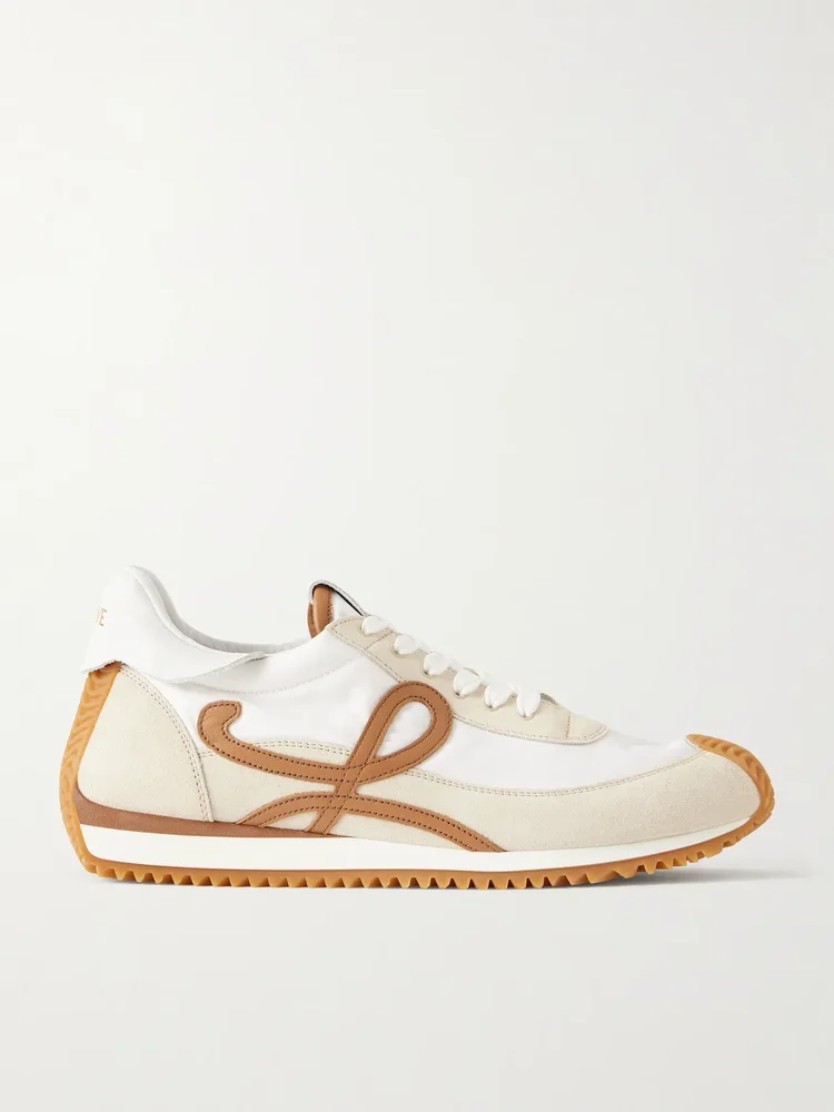 flow runner 20 leather trimmed shell and suede sneakers