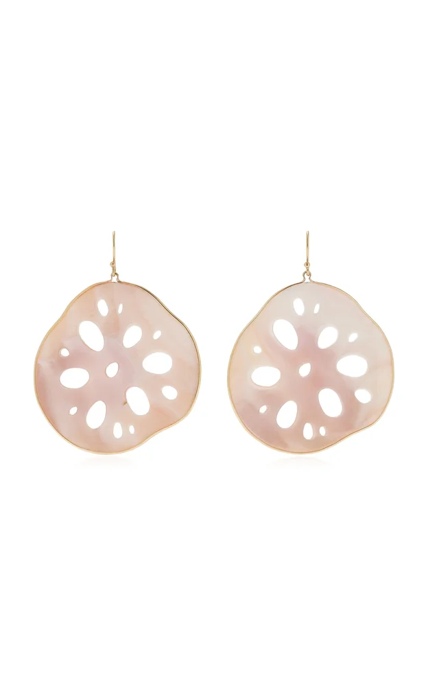 Large Lotus Roots 18K Yellow Gold Mother of Pearl Earrings