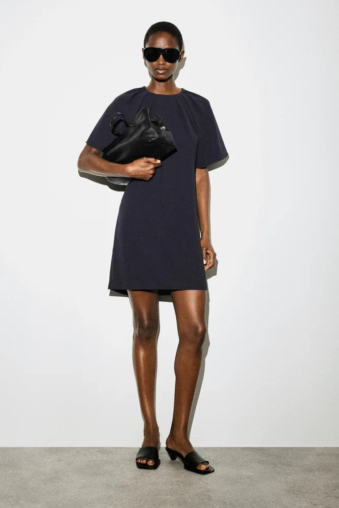 Gathered Short-Sleeved Mini Dress