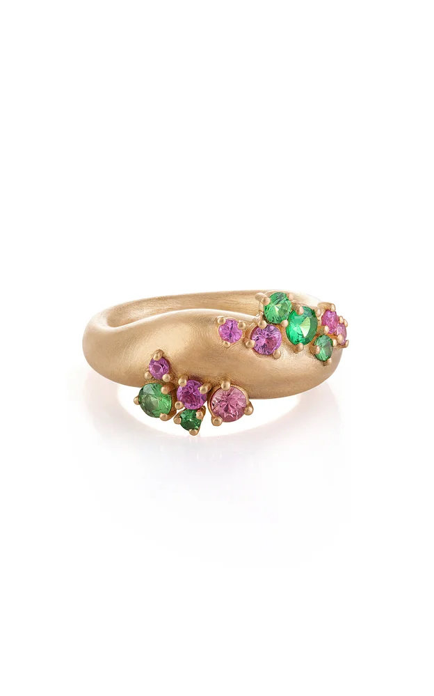 Dancing Joy 18K Yellow Gold Pink Sapphire and Tsavorite Ring