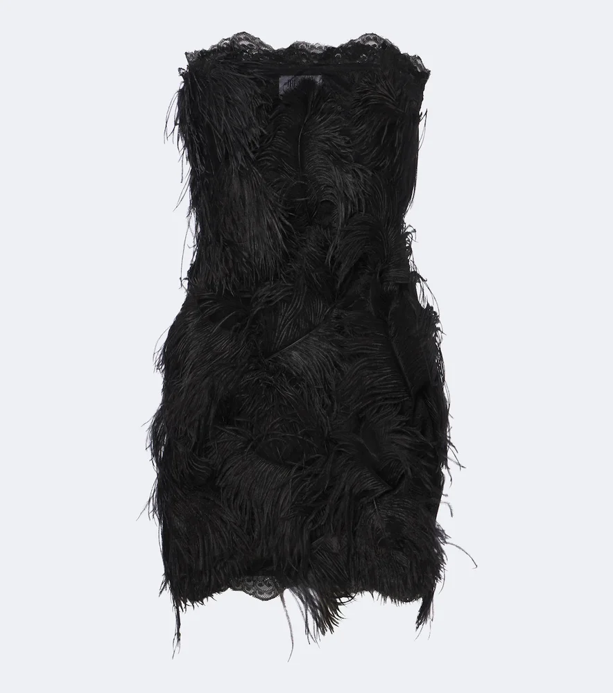 Feather-trimmed minidress