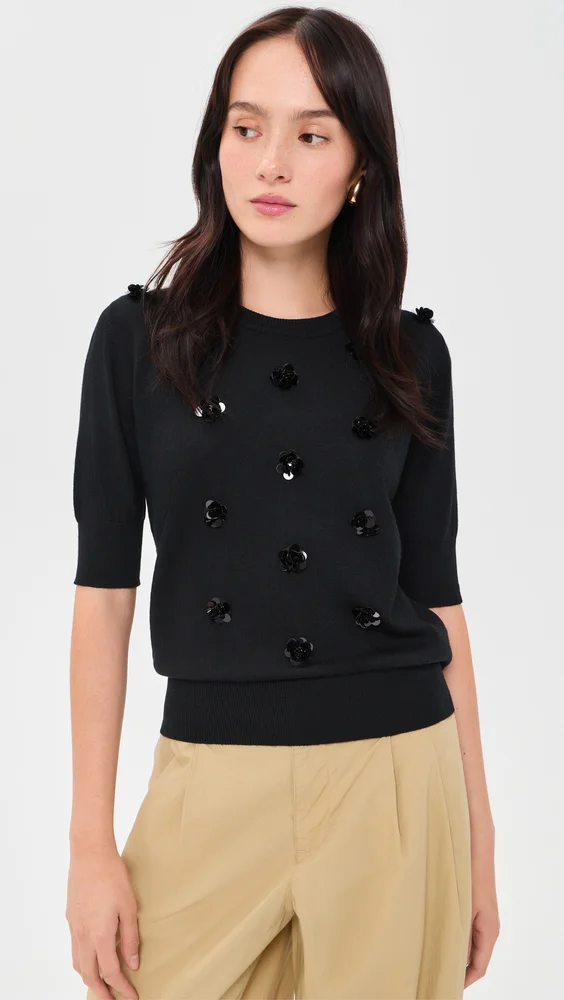 Lana Floral Paillettes Wool Top