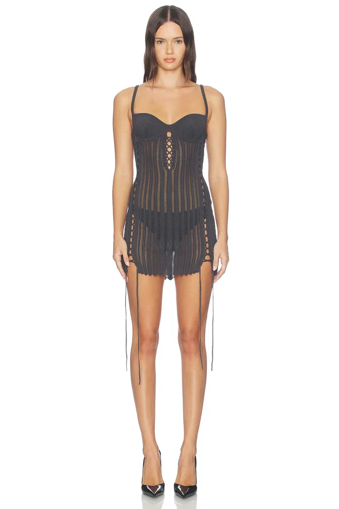 Laced Chevron Layered Mini Dress