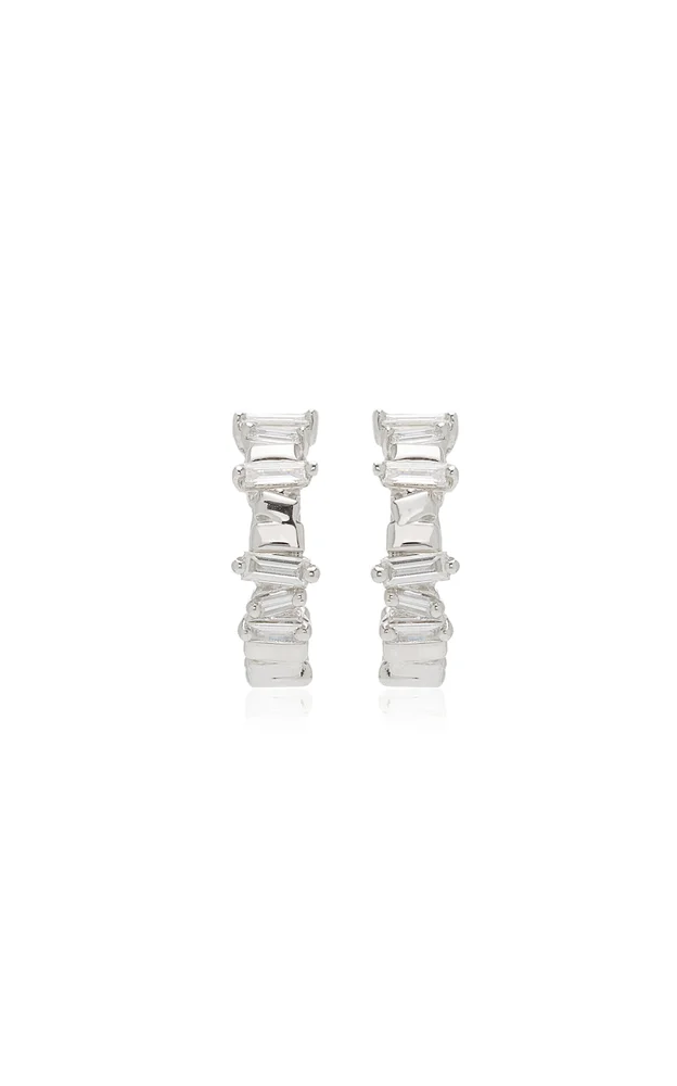 Classic Huggie 18K White Gold Diamond Earrings