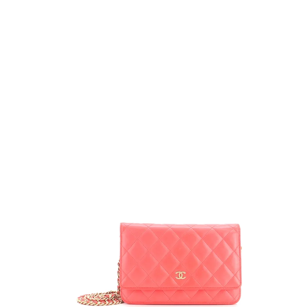Pre-Owned Wallet on Chain Quilted Lambskin