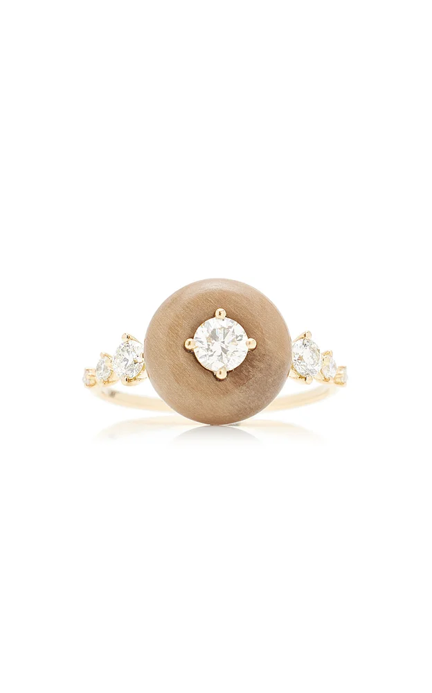 Orbit 18K Yellow Gold, Diamond, And Petrified Wood Ring