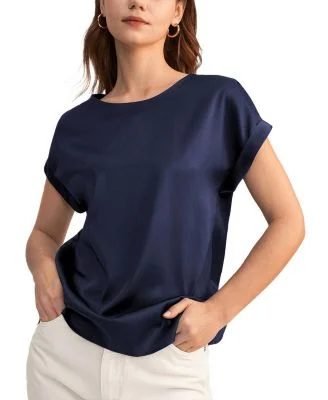 Short Sleeves Round Neck Silk Tee
