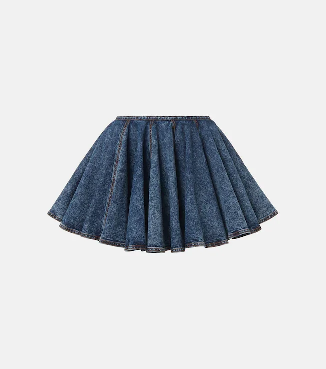Pleated denim miniskirt