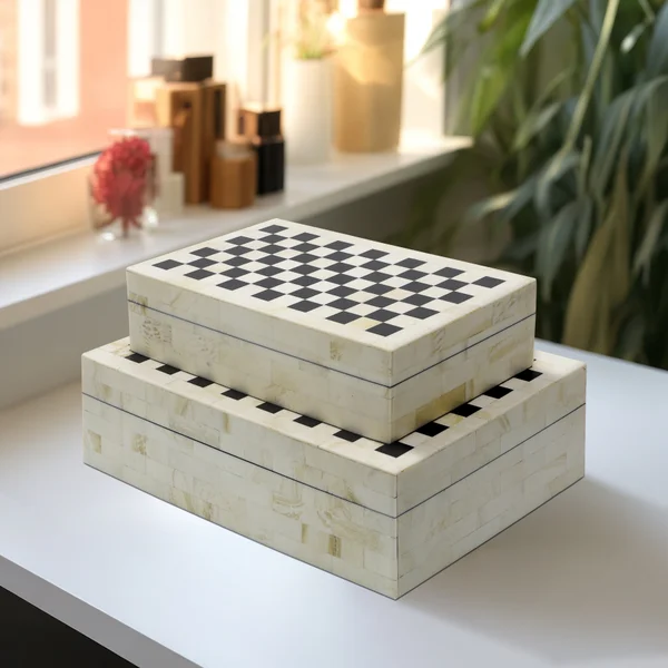 George Oliver Knouse Checkered Decorative Box with Lid for Jewelry or Keepsakes – Modern S