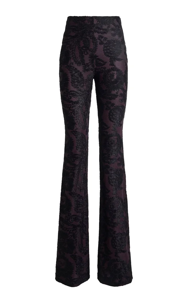 Flocked Stretch-Velvet Flared Pants