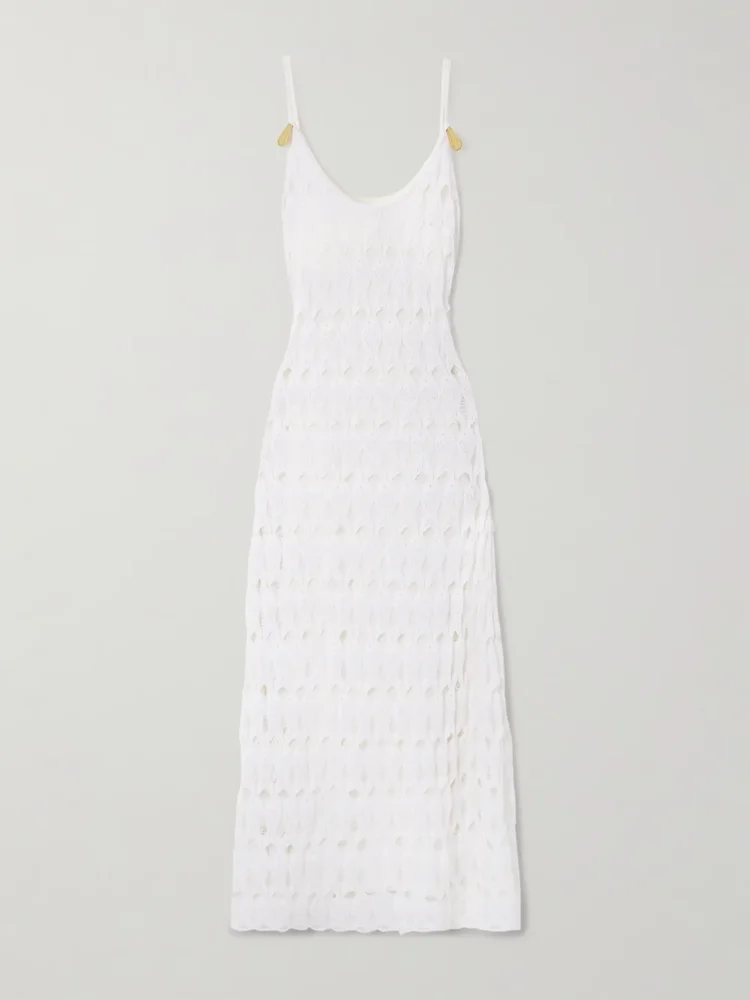 Embellished open-knit cotton and silk-blend midi dress