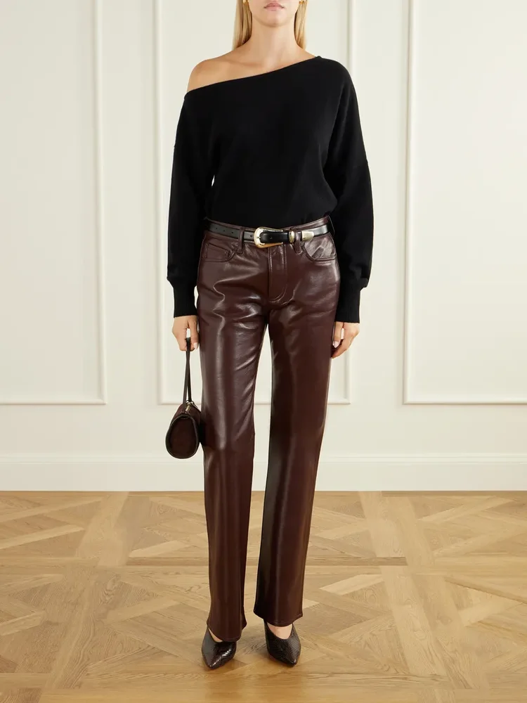 Genova leather-blend straight-leg pants