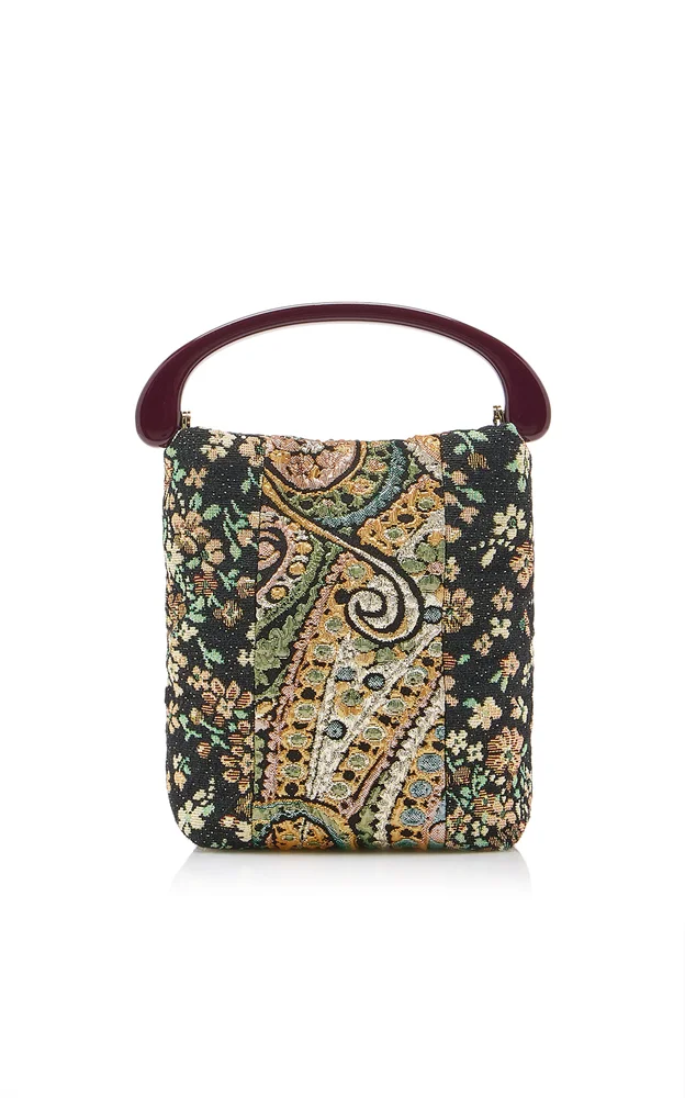 Crisp Floral Jacquard Top Handle Bag