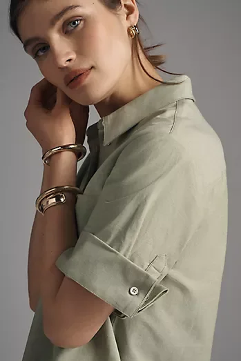 Maeve Larissa Cotton Button-Cuff Shirt