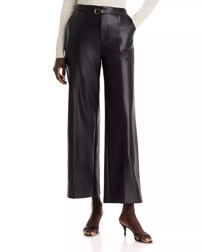 Belted Faux Leather Pants