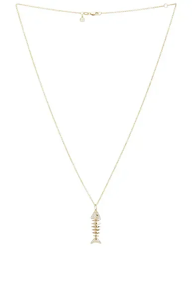 Large Pave Fishbone Charm Necklace