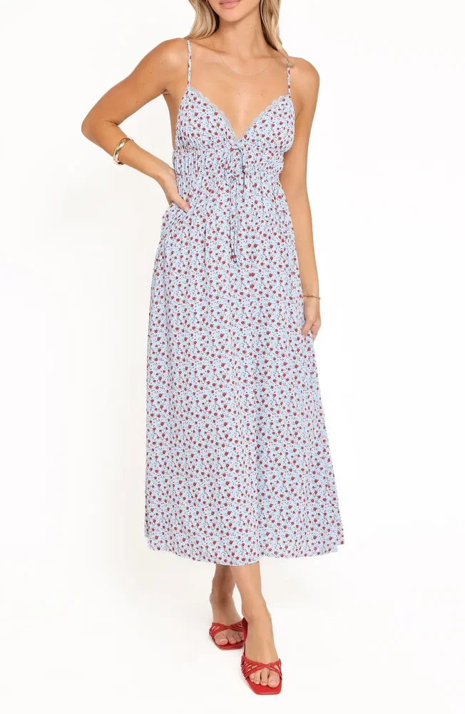 Freesia Ditsy Floral Deep V-Neck Midi Dress