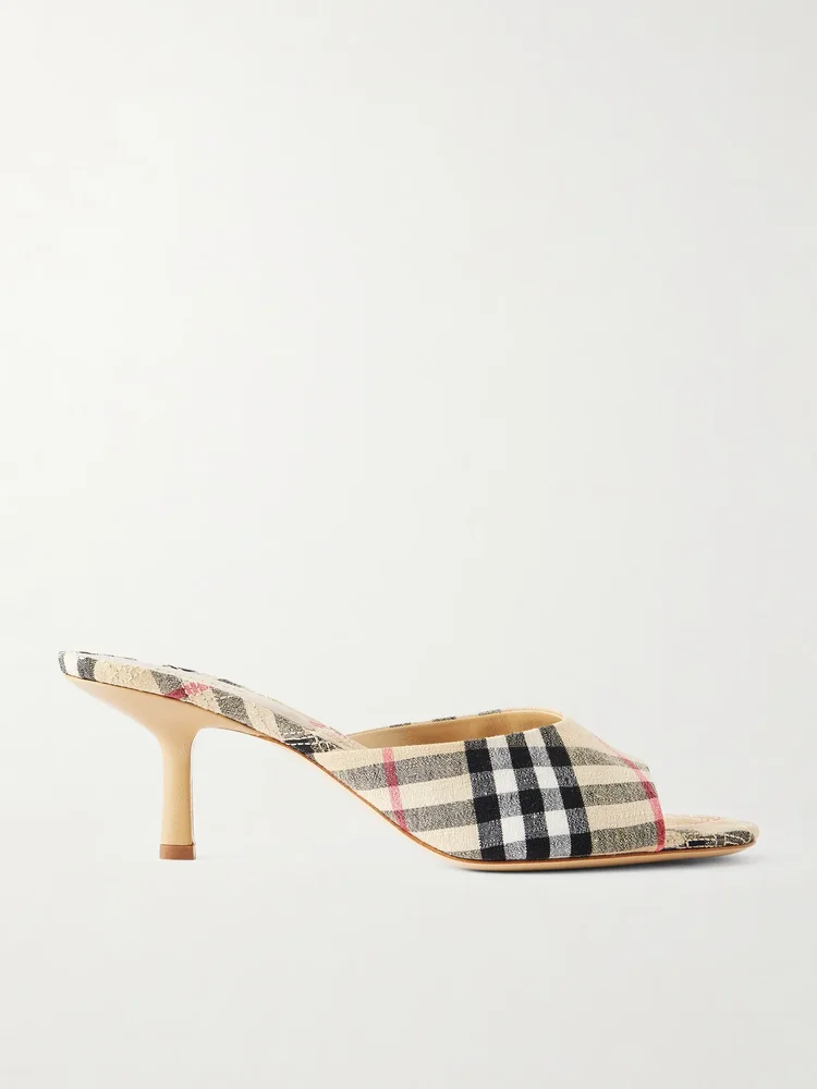 Checked canvas mules