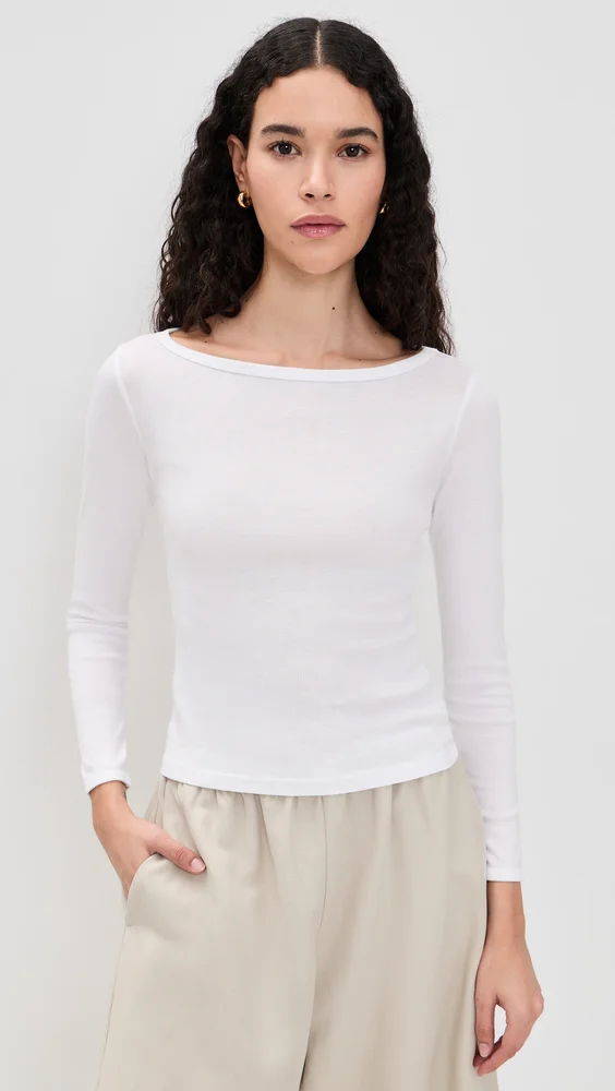 Fine Cotton Boat Neck Long Sleeve Top