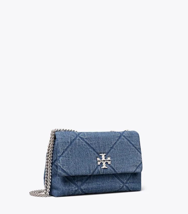 Small Kira Diamond Quilt Denim Shoulder Bag (Blue)
