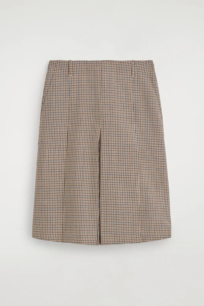 Box pleat technical fabric midi skirt