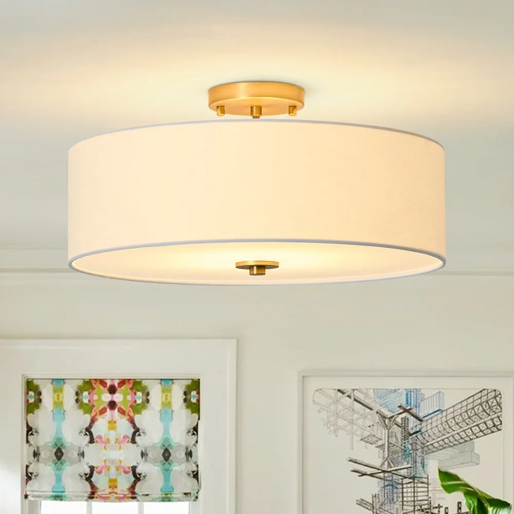 4-Light Linen Round Fabric Drum Semi Flush Mount