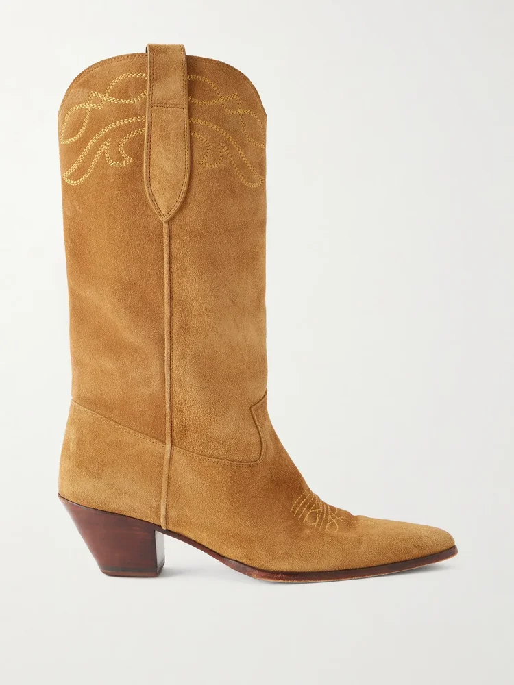 towns embroidered suede knee boots