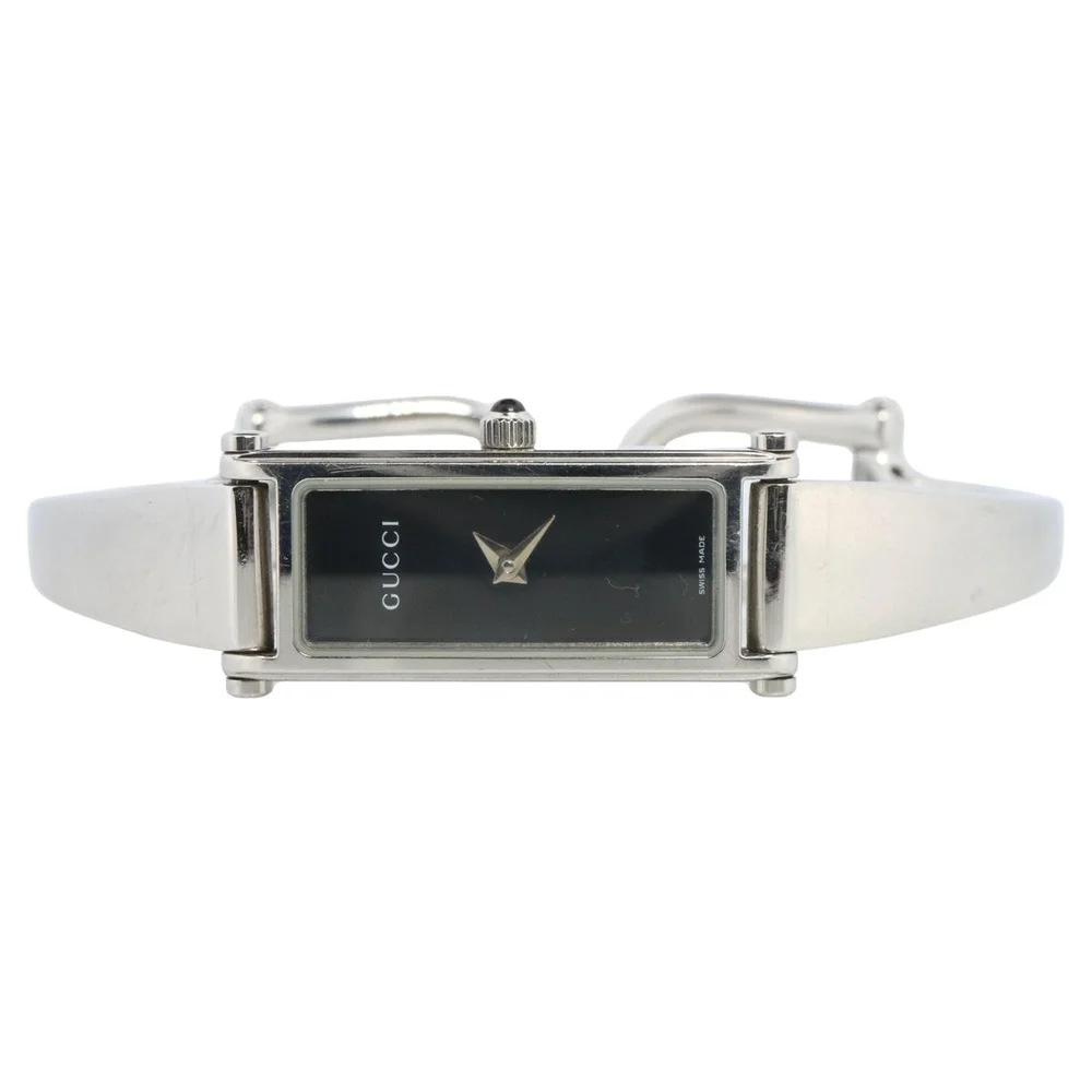 Vintage 1500L Silver Tone Black-Dial Bangle Watch, 1990s