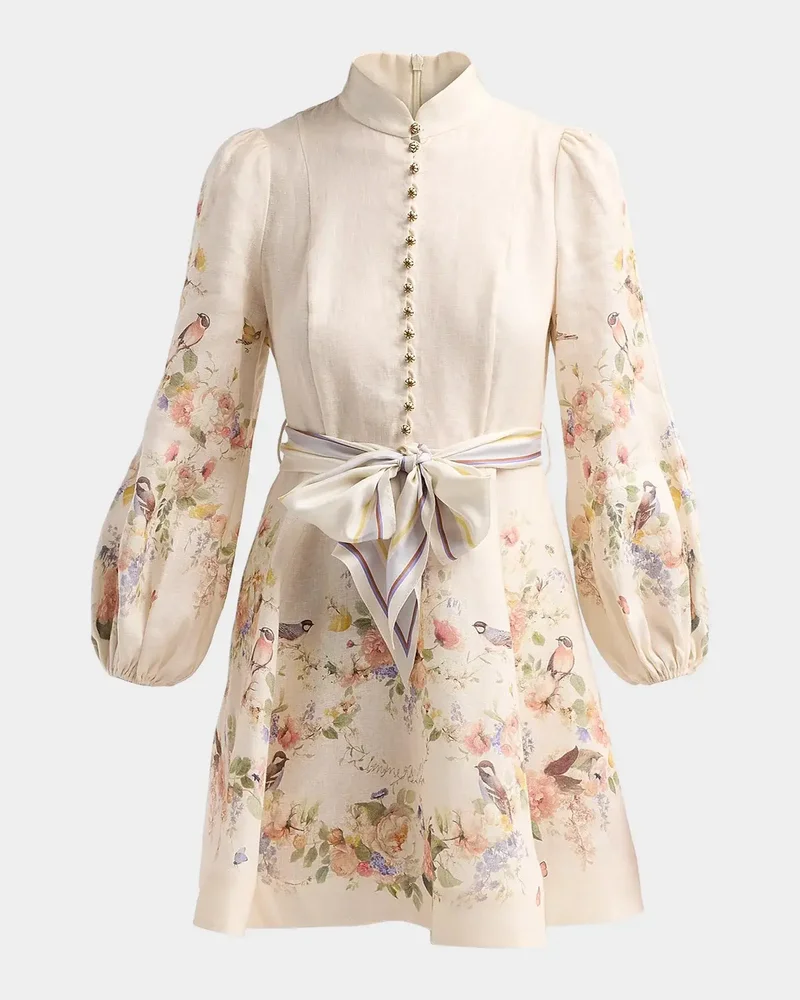 Valiant Floral Linen Button Mini Dress