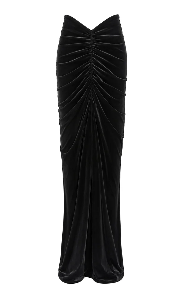Draped Velvet Maxi Skirt