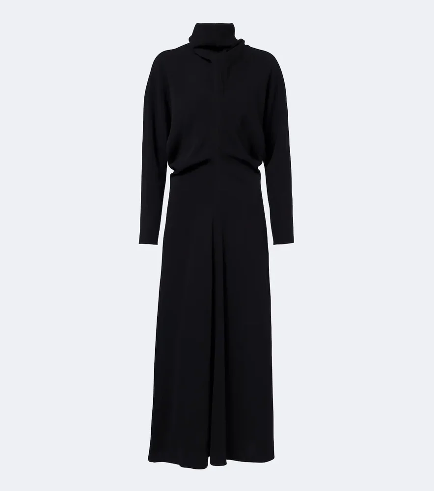 Draped turtleneck cady midi dress