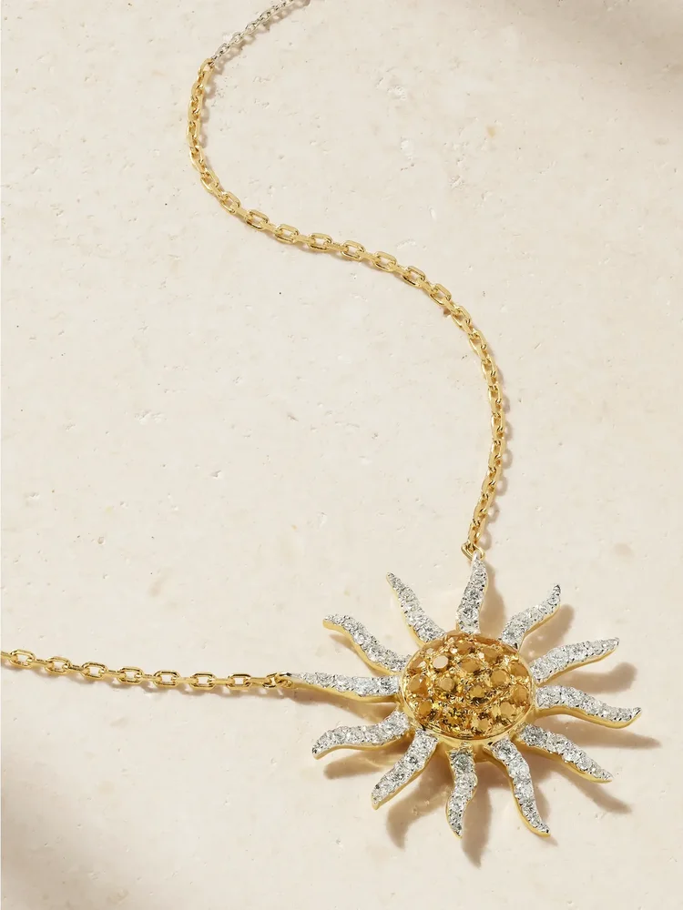 Soleil 18-karat white and yellow gold, citrine and diamond necklace