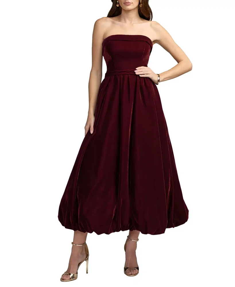 Strapless Velvet A-Line Midi Dress
