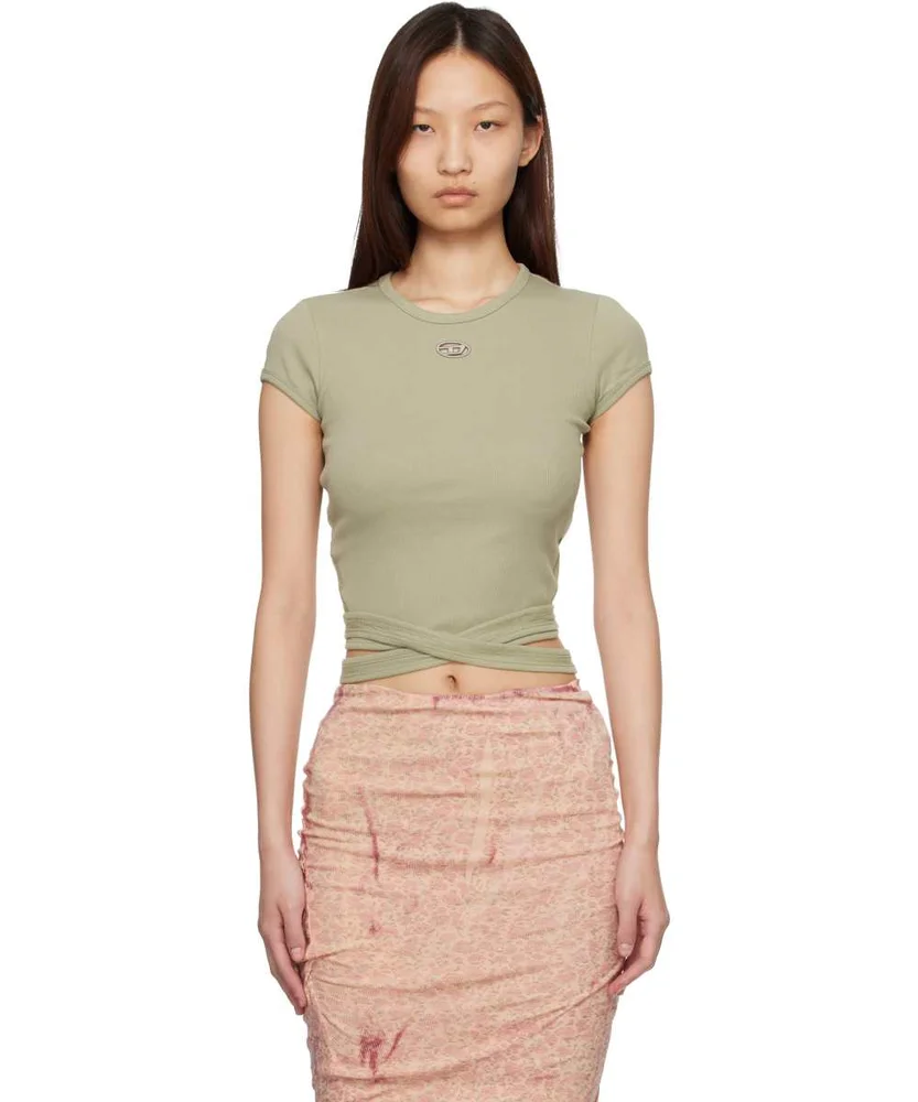 Beige Ribbed Wrap-Around Laces T-shirt