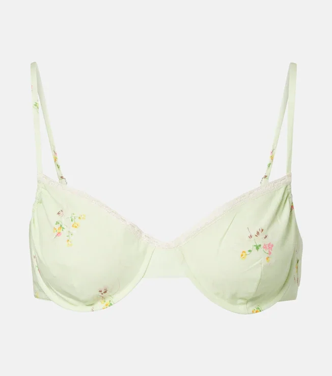 Floral lace-trimmed cotton bra top
