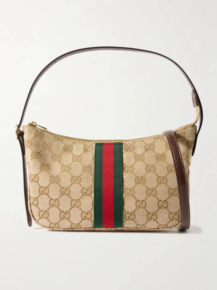 Gucci Lunetta leather-trimmed canvas-jacquard shoulder bag