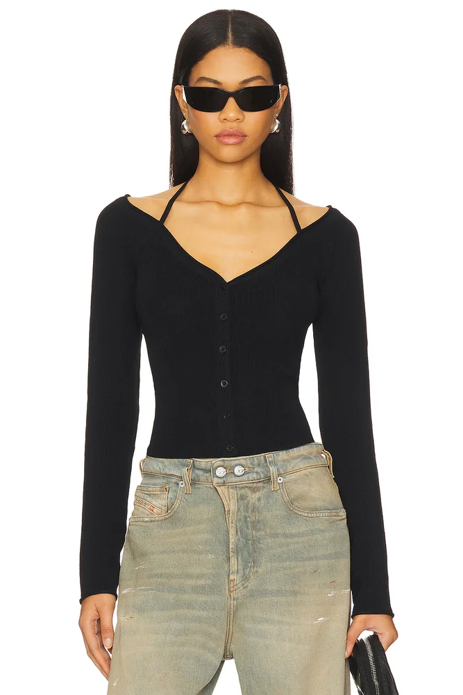 Stretch Rib Knit Off Shoulder Top