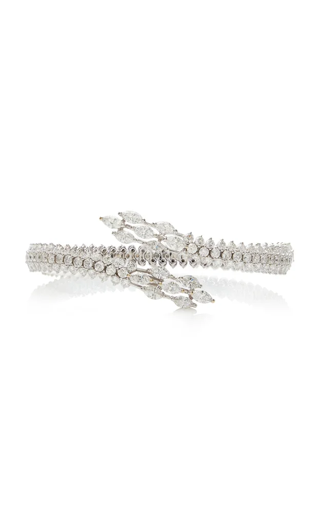 18K White Gold Diamond Overlapping Cuff Bracelet
