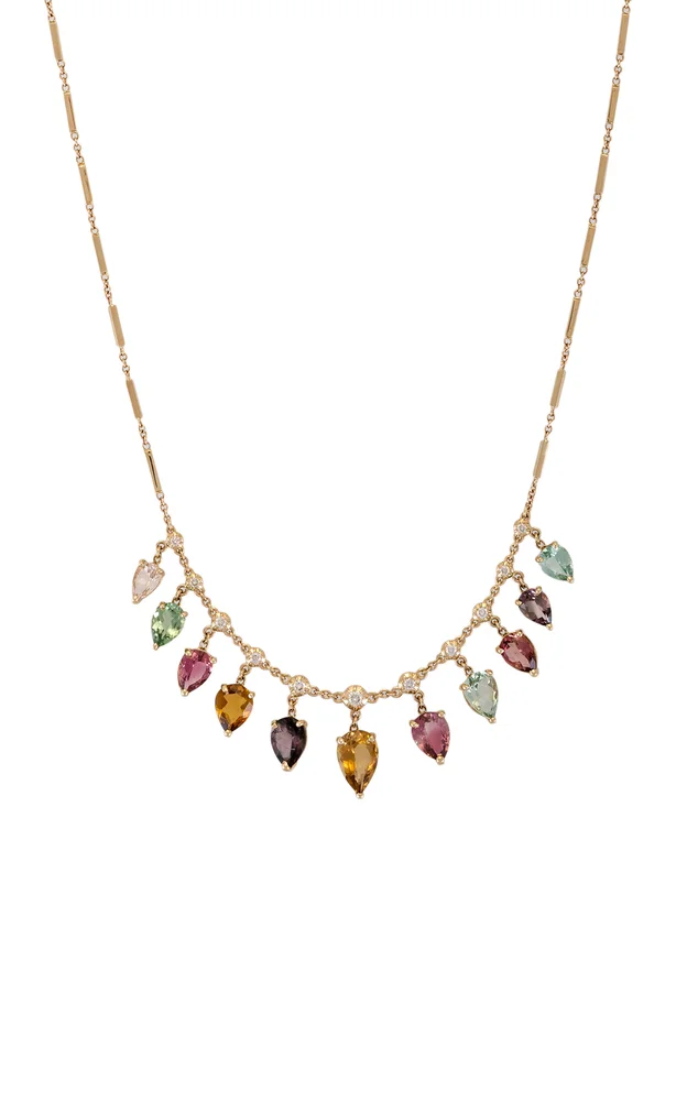 14K Yellow Gold Teardrop Tourmaline Shaker Necklace