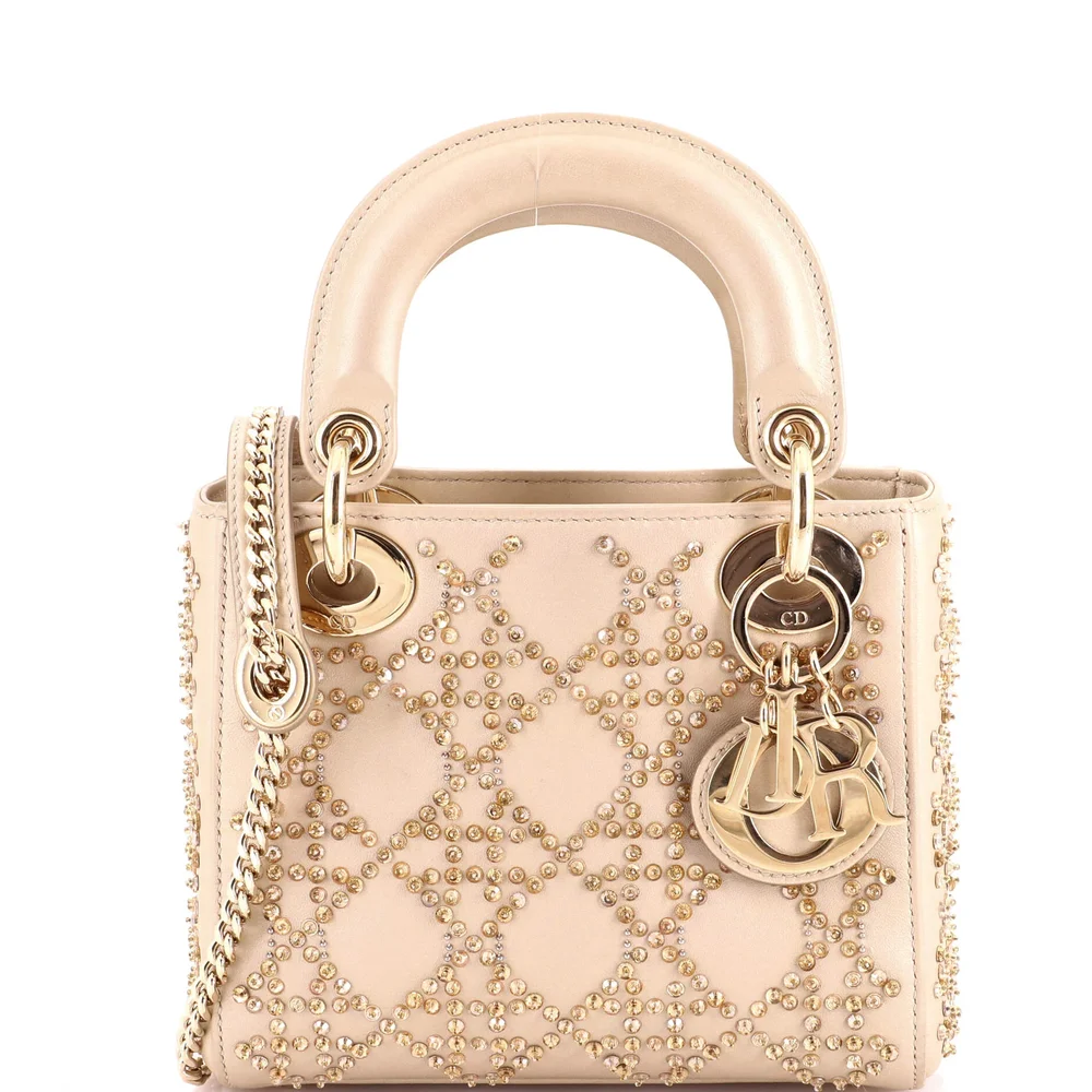 Pre-Owned Lady Dior Chain Bag Crystal Embellished Cannage Quilt Leather Mini