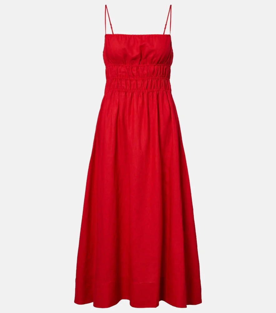 Ayla shirred linen midi dress