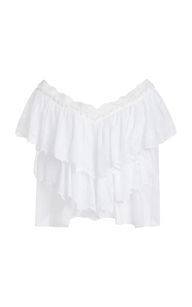 Tiered Broderie Anglaise Cotton Voile Top